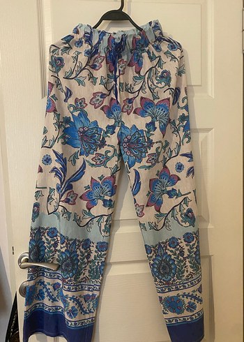 Bohem Çok Renkli Çiçek Desenli Rahat Keten Pantolon - Görsel 2