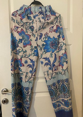 Bohem Çok Renkli Çiçek Desenli Rahat Keten Pantolon - Görsel 7