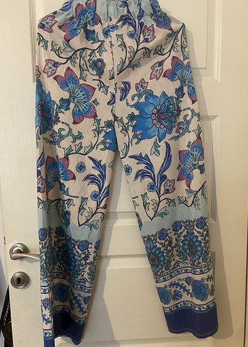 Bohem Çok Renkli Çiçek Desenli Rahat Keten Pantolon - Görsel 8