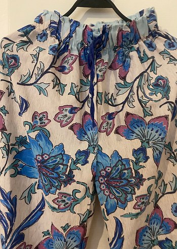 Bohem Çok Renkli Çiçek Desenli Rahat Keten Pantolon - Görsel 3