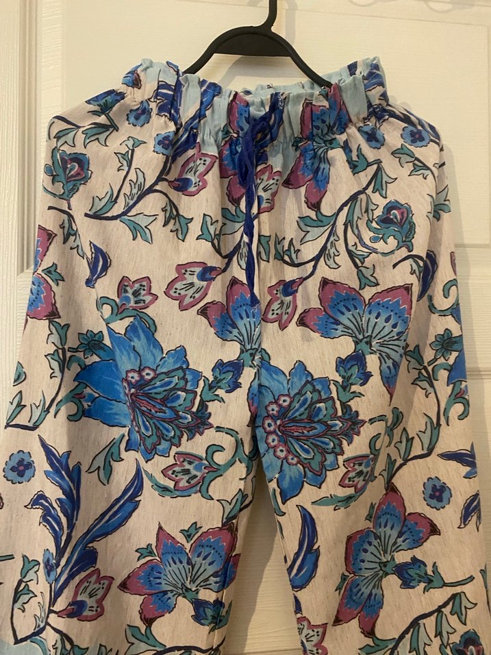 Bohem Çok Renkli Çiçek Desenli Rahat Keten Pantolon - Görsel 4