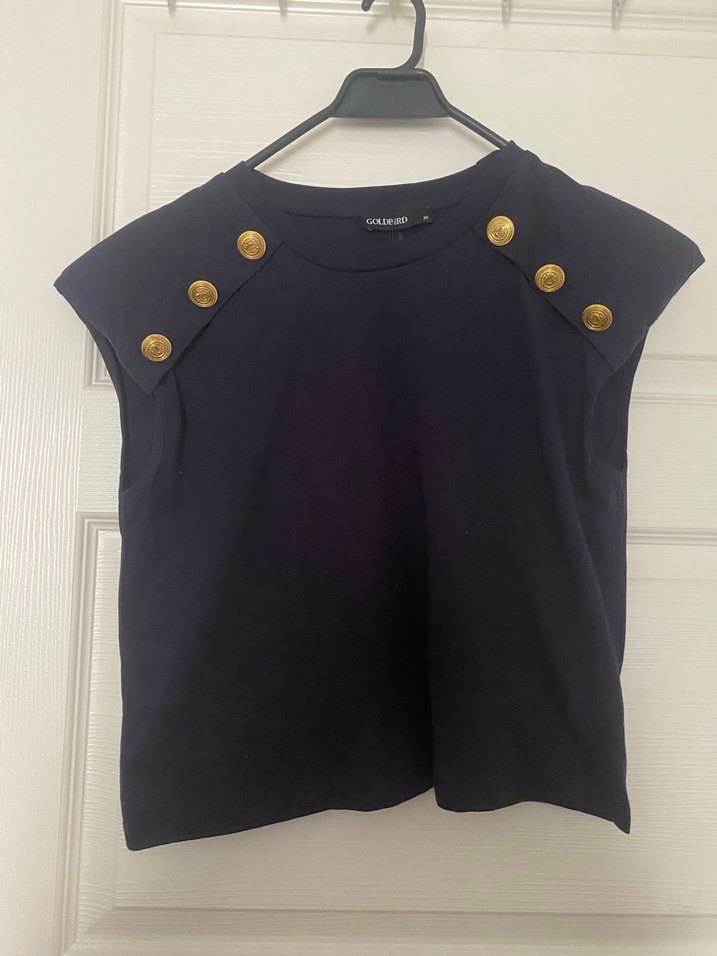 Düğmeli Lacivert Kadın Süet Bluz - Görsel 2