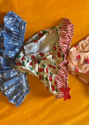 Renkli Çiçek ve Kiraz Desenli Kız Bikini Altları