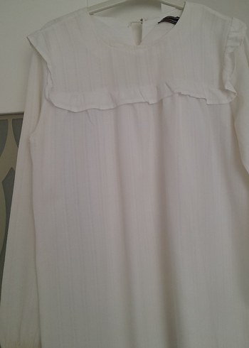 Beyaz Fırfırlı gömlek tunik - Görsel 3