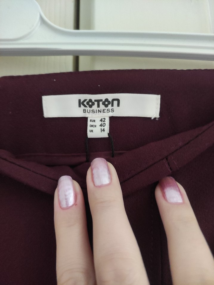 Bordo Kadın Kumaş Pantolon, Yırtmaçlı, Midi Boy - Görsel 3