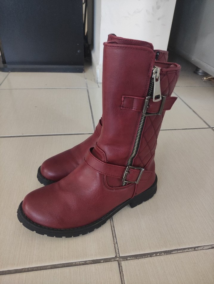 Bordo Deri Tokalı Biker Çocuk Bot - Görsel 2