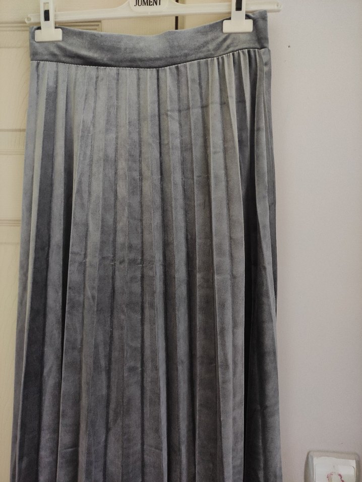 Gri Pliseli Uzun Kadın Etek - Görsel 2
