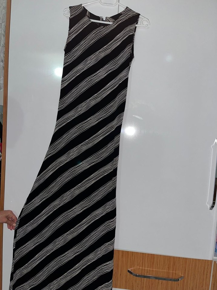 Çizgili Siyah Kadın Kalem Elbise - Görsel 3
