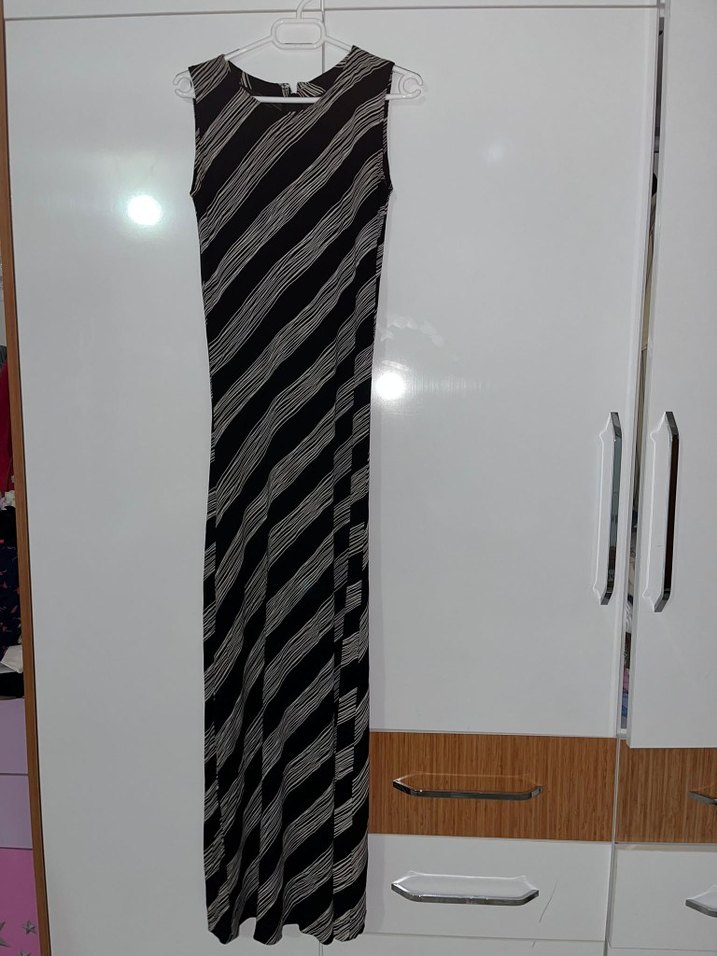 Çizgili Siyah Kadın Kalem Elbise - Görsel 4