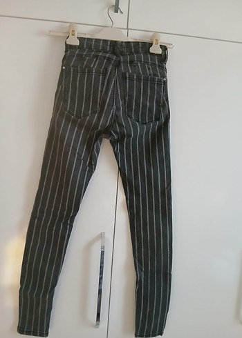 Bershka Gri Çizgili Kadın Denim Pantolon - Görsel 6