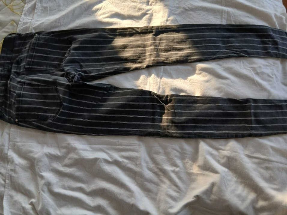 Bershka Gri Çizgili Kadın Denim Pantolon - Görsel 3