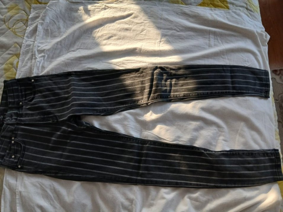 Bershka Gri Çizgili Kadın Denim Pantolon - Görsel 2