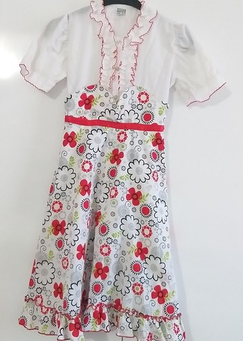 Çiçek Desenli Renkli Kız Elbisesi - Görsel 8