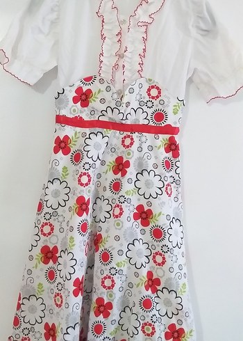 Çiçek Desenli Renkli Kız Elbisesi - Görsel 7