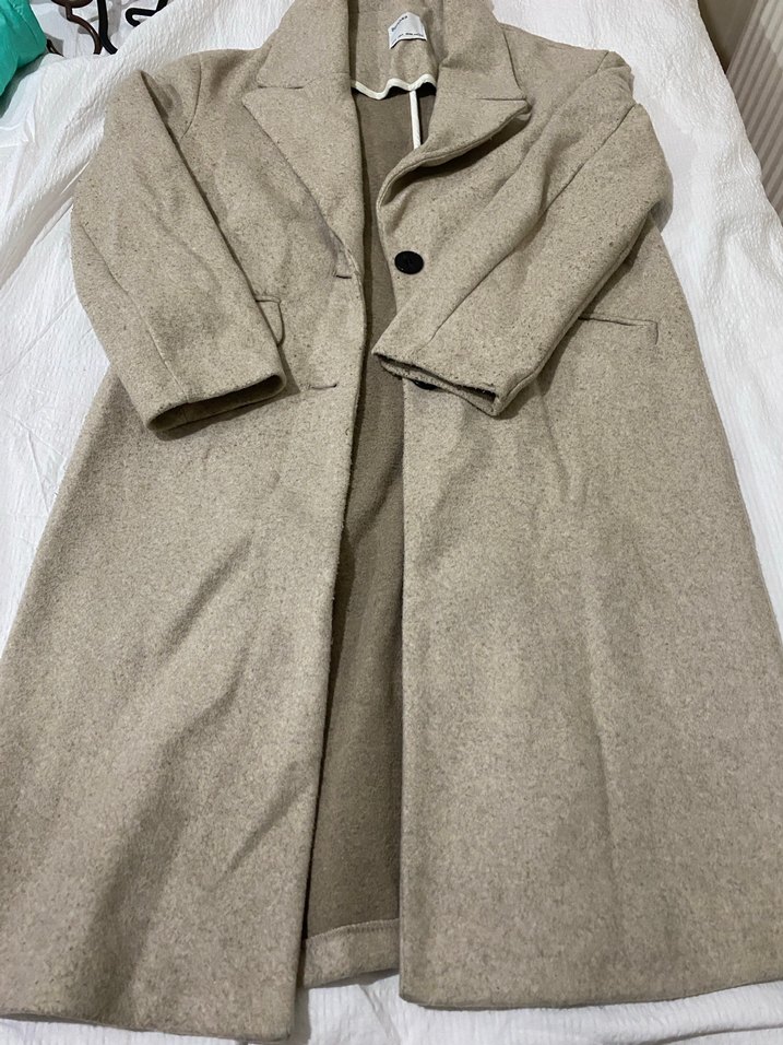 Bej Kadın Keten Midi Kaban - Görsel 4