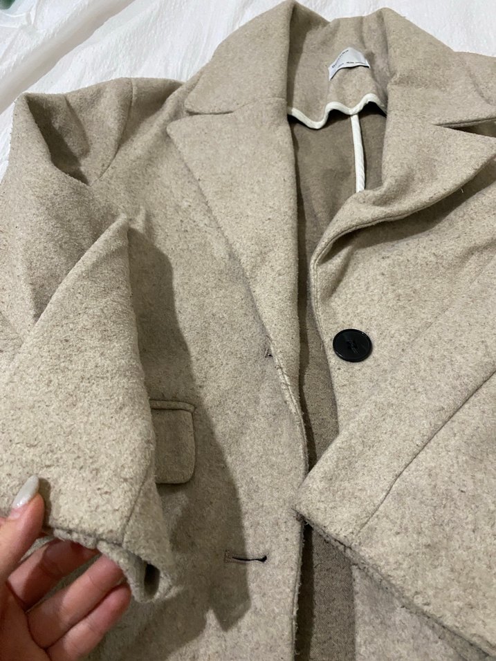 Bej Kadın Keten Midi Kaban - Görsel 3