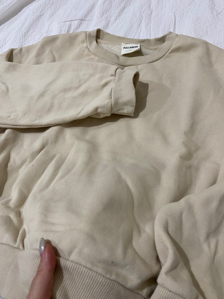 Bej Kadın Keten Sweatshirt - Görsel 4