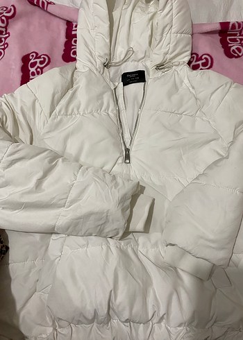 Beyaz Kapüşonlu Fermuarlı Kadın Kış Ceketi - Görsel 2
