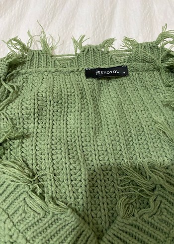 Yeşil V Yaka Örgü Salaş Kazak - Görsel 3