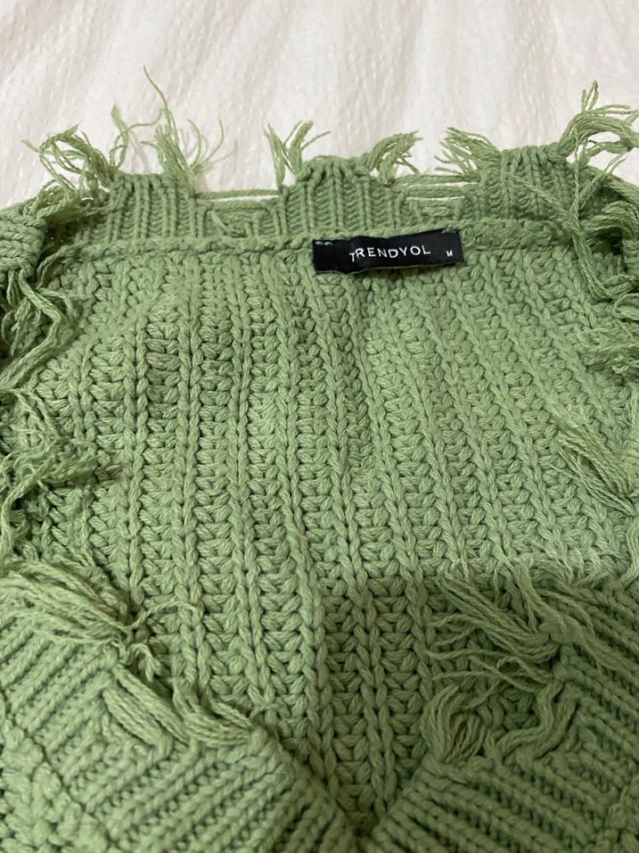 Yeşil V Yaka Örgü Salaş Kazak - Görsel 3