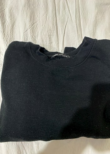 Siyah Keten Kumaşlı Kadın Sweatshirt - Görsel 3