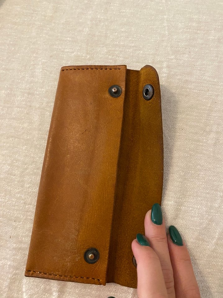 Düğmeli Bej Deri Kadın Cüzdanı - Görsel 3