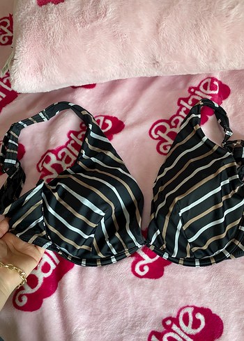 Siyah Zebra Desenli Midi Bikini Üstü
