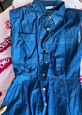 Düğmeli Mavi Denim Kadın elbise