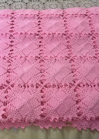 Pembe El Örgüsü Örtü yatak örtüsü - Görsel 3