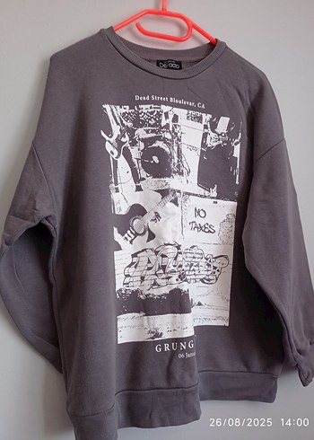 s Beden Gri Baskılı Uzun Kollu Kadın Sweatshirt