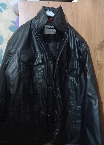 Düğmeli Siyah Deri Biker Ceket - Görsel 2