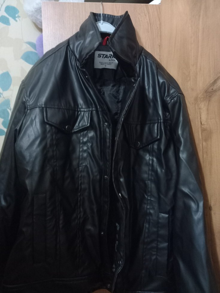 Düğmeli Siyah Deri Biker Ceket - Görsel 2