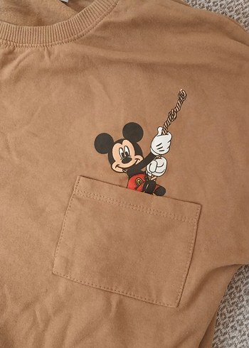 Düğmeli Kahverengi Mickey Mouse Baskılı Sweatshirt - Görsel 2