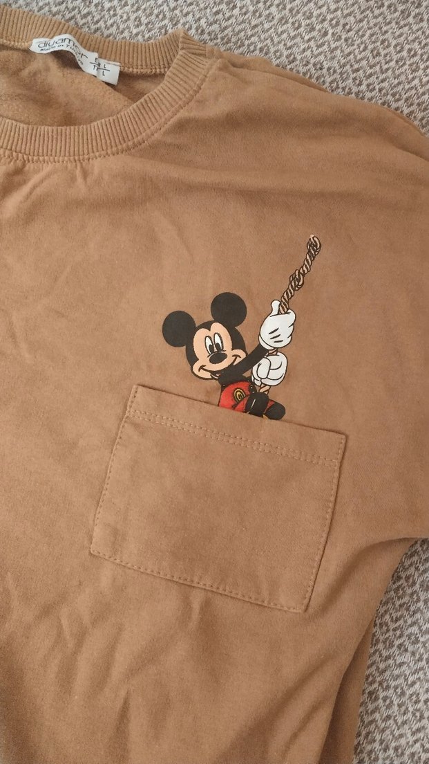 Düğmeli Kahverengi Mickey Mouse Baskılı Sweatshirt - Görsel 2