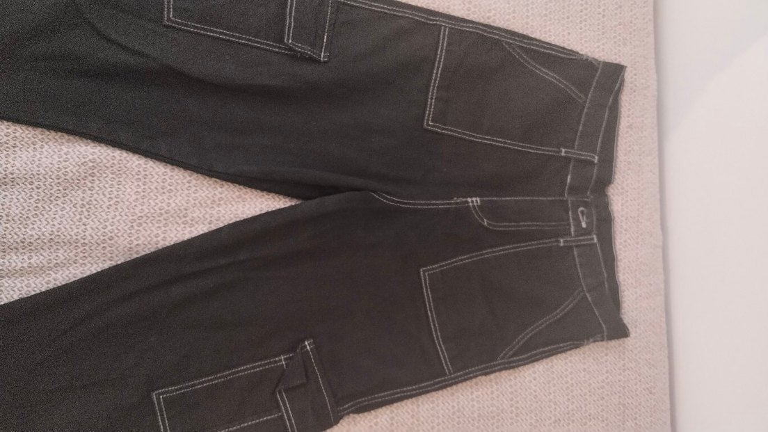 Düğmeli Siyah Kadın Bol Kesim Denim Pantolon - Görsel 2