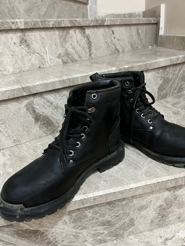 Erkek Siyah Deri Biker Botlar - Görsel 4
