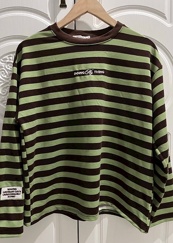 Diğer Rahat Ve Sik Cizgili Bisiklet Yaka Sweatshirt