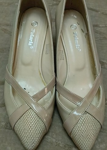 Bej Yılan Desenli Kadın Dolgu Topuk Stiletto