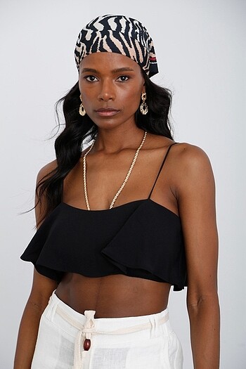 xs Beden siyah Renk ZARA VOLANLI ASKILI CROP
