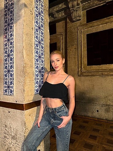 s Beden siyah Renk Zara Askılı Crop