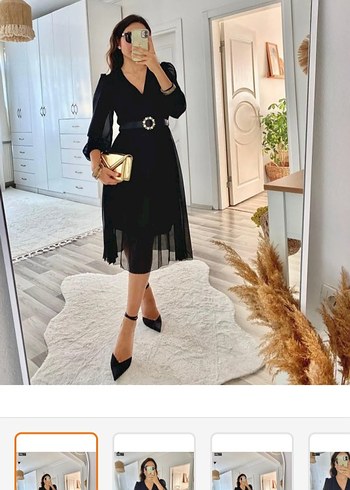 xl Beden Siyah V Yaka Kemerli Uzun Abiye Elbise