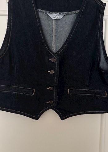Siyah Düğmeli Kadın Denim Yelek