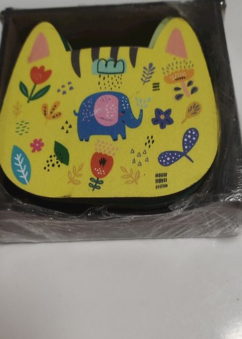 Renkli Fil Desenli Kedi Şekilli bardak altlığı