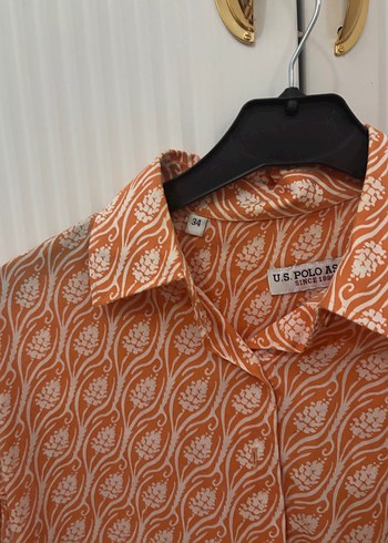 U.S Polo Assn. U.S POLO orijinal Turuncu Desenli Uzun Kollu Kadın Gömlek