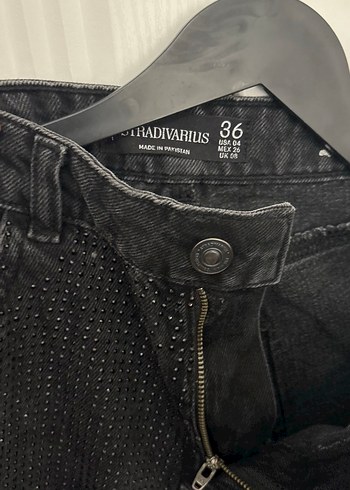 Stradivarius Siyah Pul Payetli Midi Boy Kadın Kot Pantolon