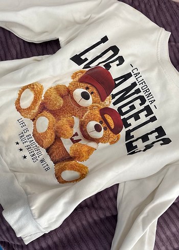 Beyaz Kadın Sweatshirt - Peluş Detaylı