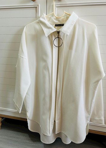 Krem  Fermuarlı Keten Kadın Gömlek - Görsel 2