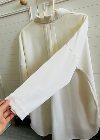 Krem  Fermuarlı Keten Kadın Gömlek - Görsel 4