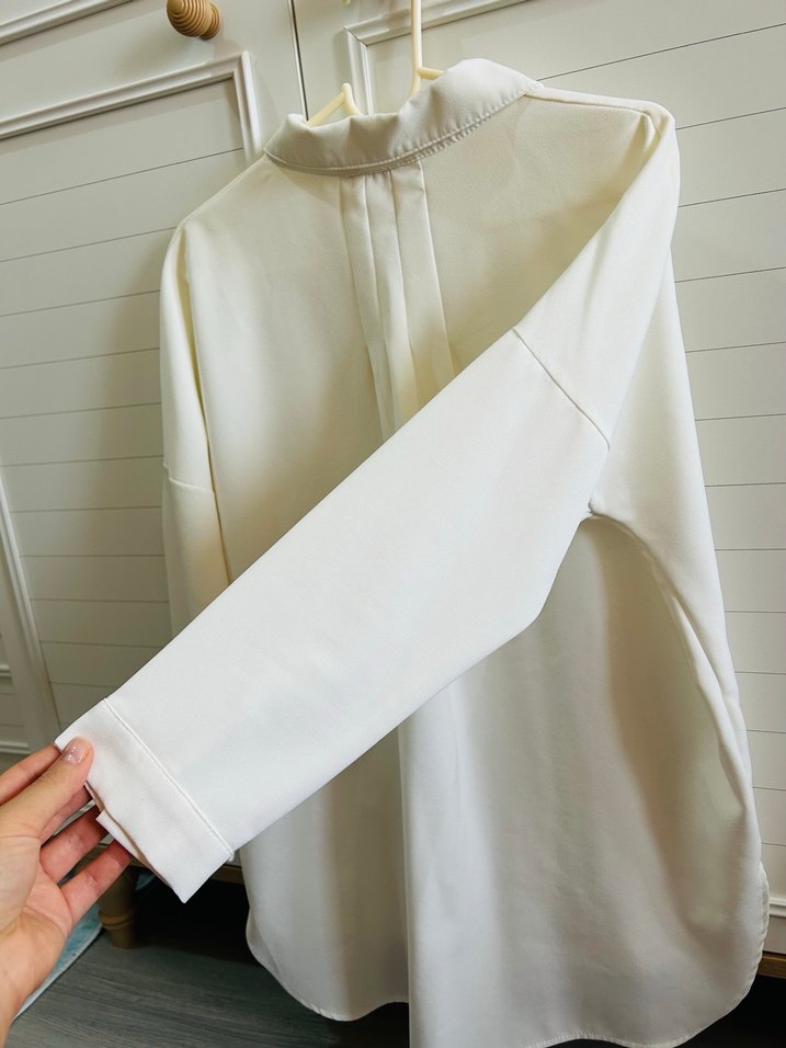 Krem  Fermuarlı Keten Kadın Gömlek - Görsel 4