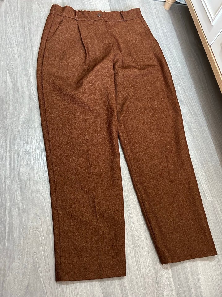 Kemer Detaylı Kahverengi Yün Kadın Pantolon - Görsel 3